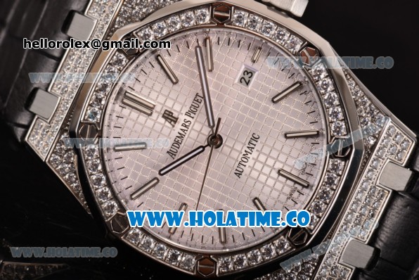 Audemars Piguet Royal Oak 41MM Miyota 9015 Automatic Steel/Diamonds Case with Diamonds Bezel White Dial and Stick Markers (EF) - Click Image to Close